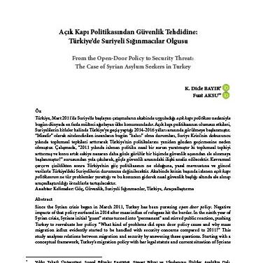 Açık Kapı Politikasından Güvenlik Tehdidine Türkiye’de Suriyeli Sığınmacılar Olgusu